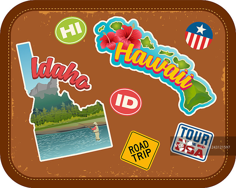 爱达荷和夏威夷的旅行贴纸图片素材
