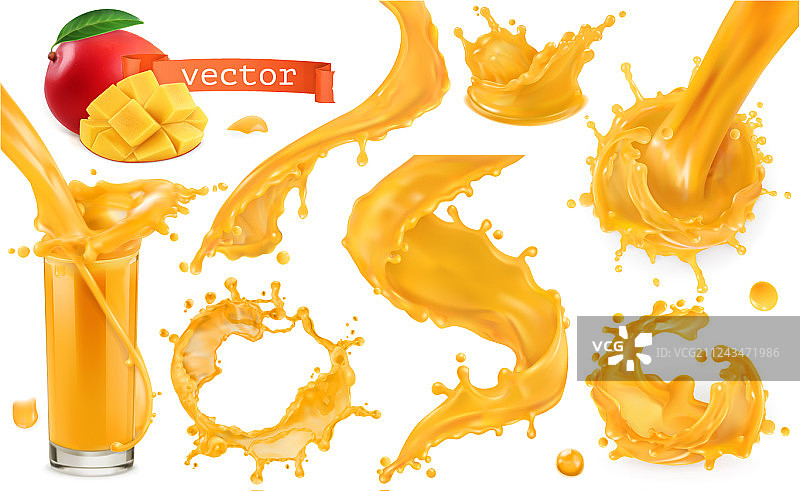 橙色油漆喷溅芒果菠萝木瓜汁图片素材