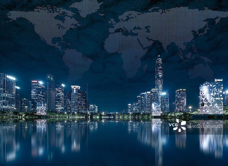 全球化概念的深圳CBD夜景图片素材