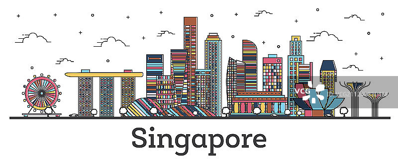 用色彩勾勒出新加坡城市的天际线图片素材
