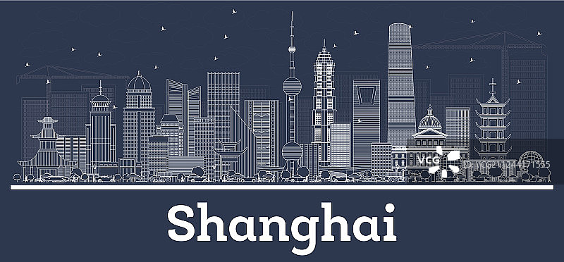 用白色勾勒出中国上海的天际线图片素材