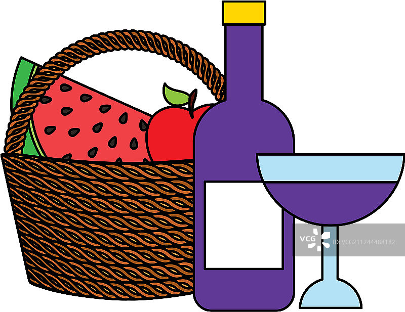 柳条篮子酒和水果食物野餐图片素材