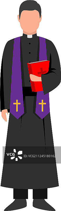 天主教牧师，戴着紫色的围巾和红色的圣经图片素材