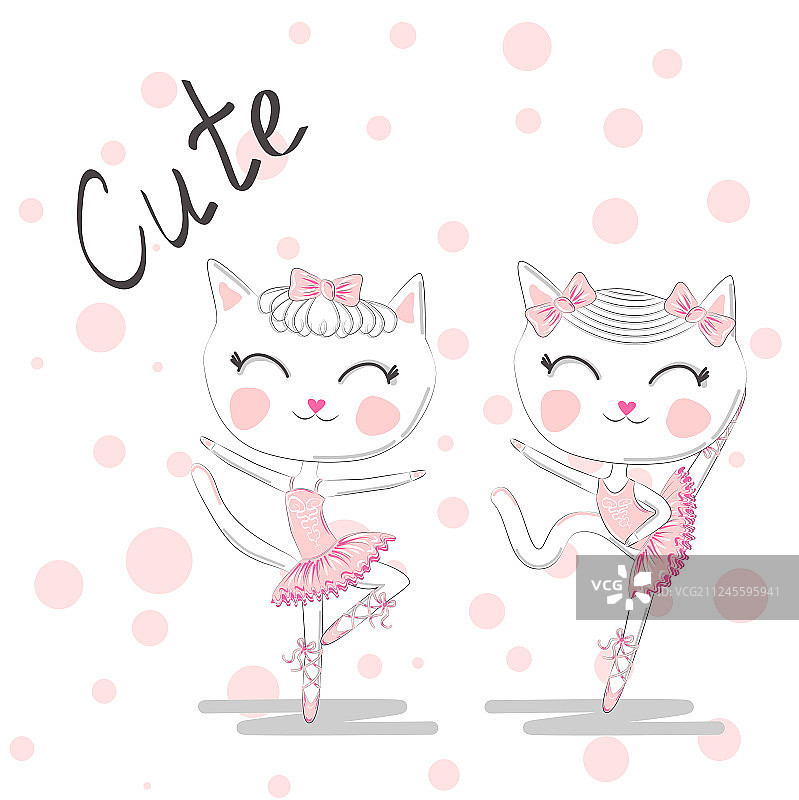 可爱的跳舞猫在粉红色的裙子在蓝色图片素材