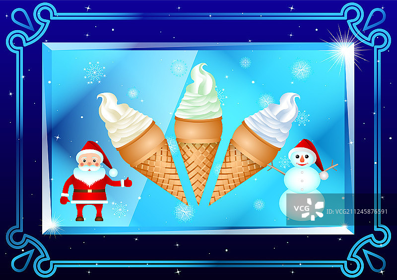 华夫饼杯冰淇淋圣诞老人和雪人图片素材