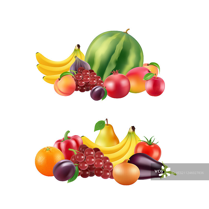 现实的水果和浆果堆设置图片素材