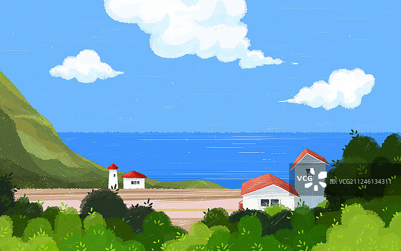 风景插画海边的乡村小路图片素材