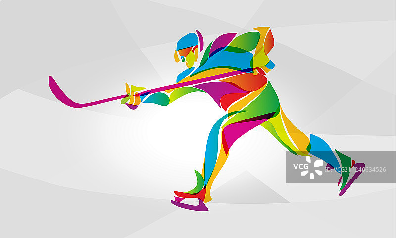 曲棍球运动员抽象的颜色剪影图片素材