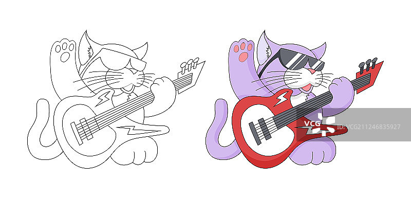音乐卡通动物童稚猫与吉他图片素材