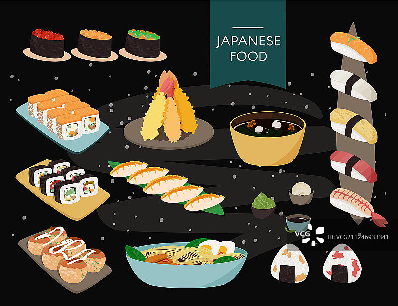 日本美食收藏黑色背景图片素材