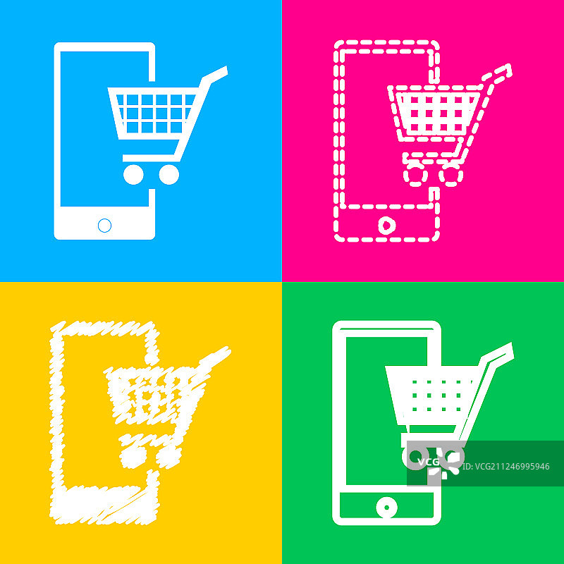 在智能手机上购物标志四种风格的图标图片素材