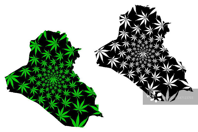 伊拉克地图是用大麻叶子设计的图片素材