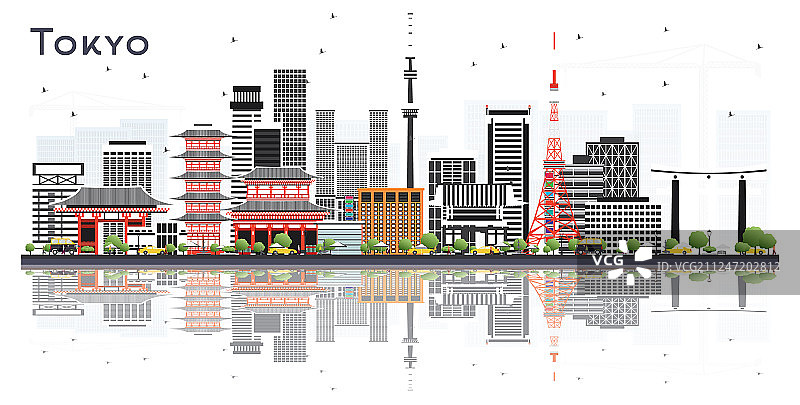 日本东京城市天际线与彩色建筑图片素材