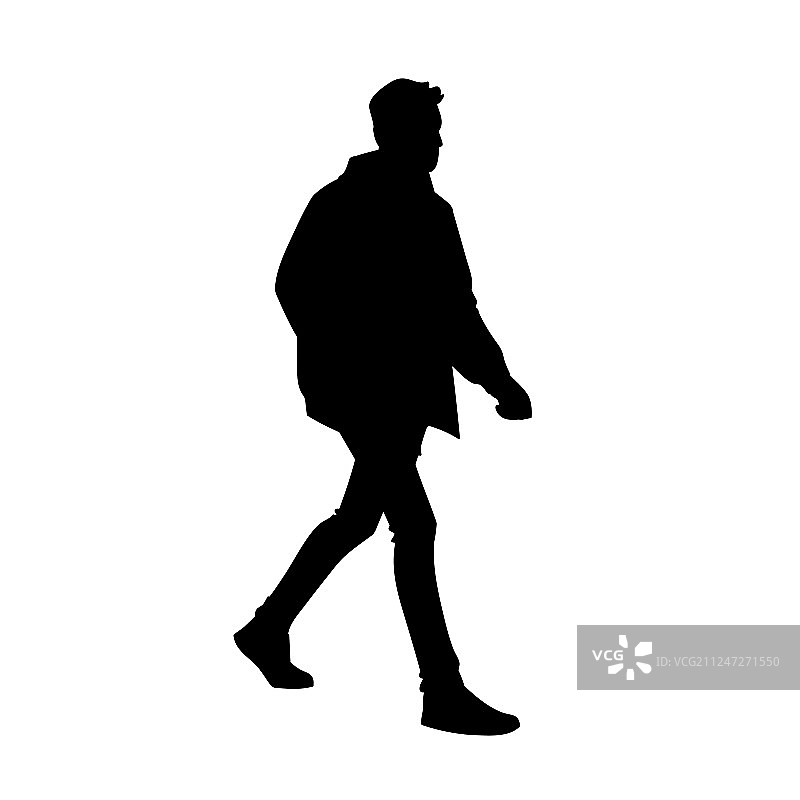 穿着夹克牛仔裤和运动鞋的年轻人走路图片素材