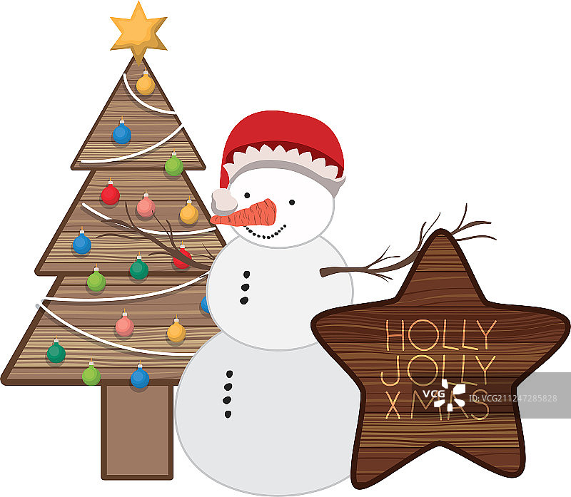 圣诞树与雪人孤立的图标图片素材