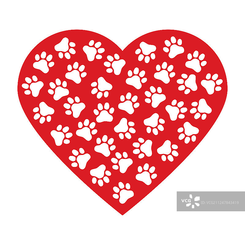 狗爪在红色的心在白色的背景图片素材