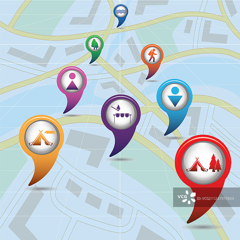 一套旅游服务地图指针在地图上图片素材