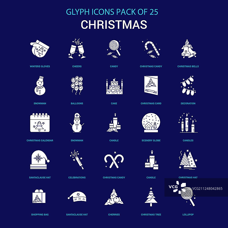 圣诞白色图标在蓝色背景25图标图片素材