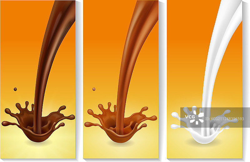 逼真的喷溅流动牛奶焦糖巧克力图片素材