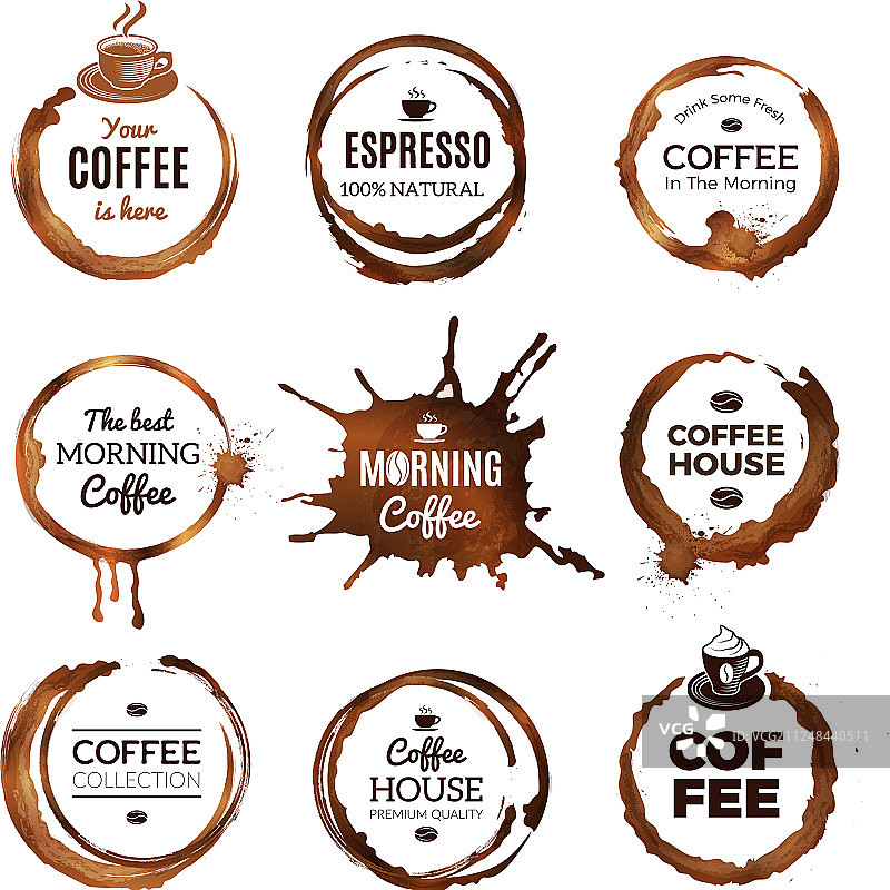 咖啡环、标签、徽章都是圆形设计图片素材