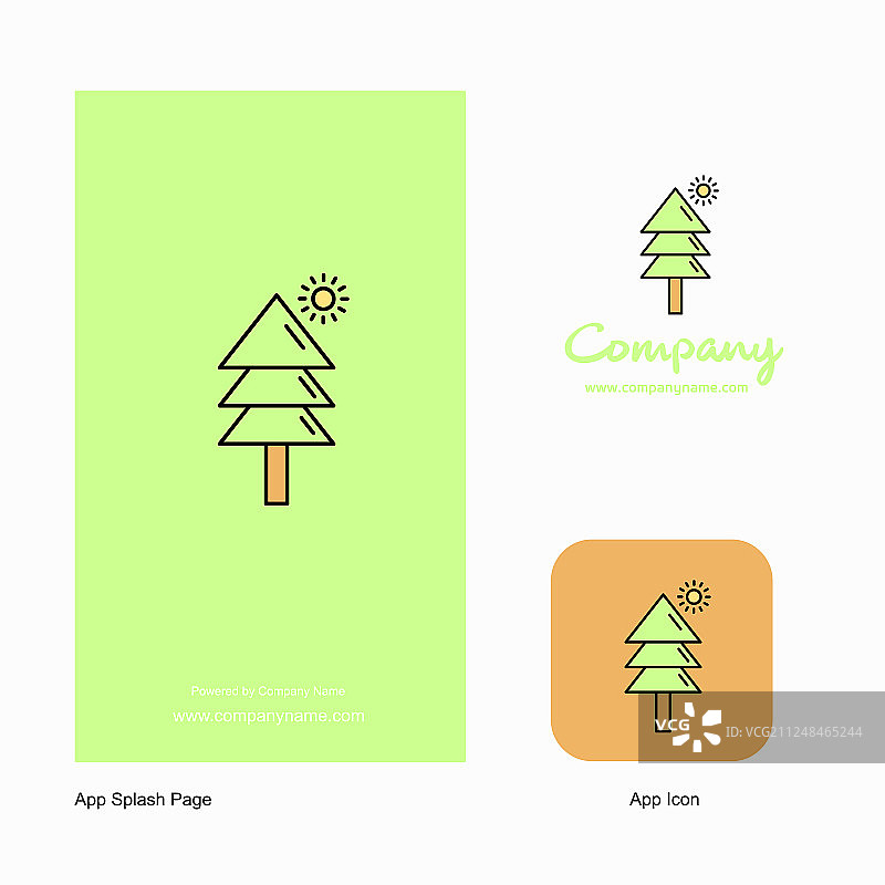 树公司标志应用程序图标和喷溅页面设计图片素材