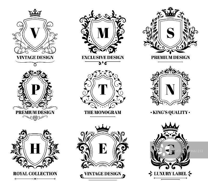 皇家盾牌徽章复古装饰奢侈标志图片素材