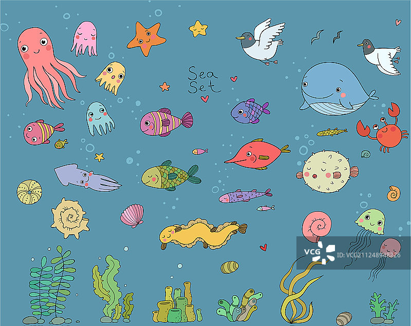 大套海洋海洋主题可爱卡通海龟图片素材