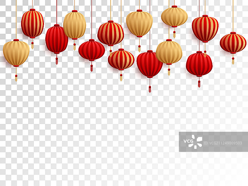 红色和金色的中国灯笼透明图片素材