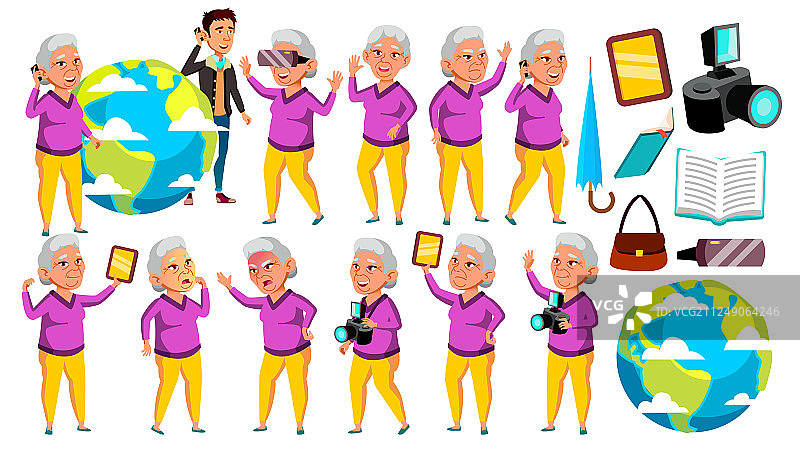 亚洲老妇人摆姿势设老年人图片素材