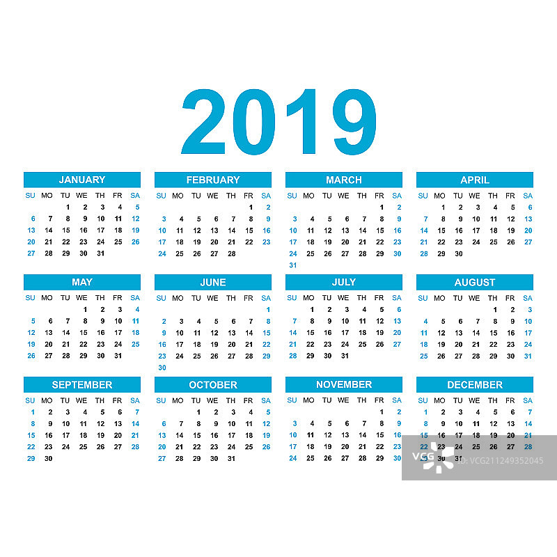 日历2019年在简单的风格日历图片素材