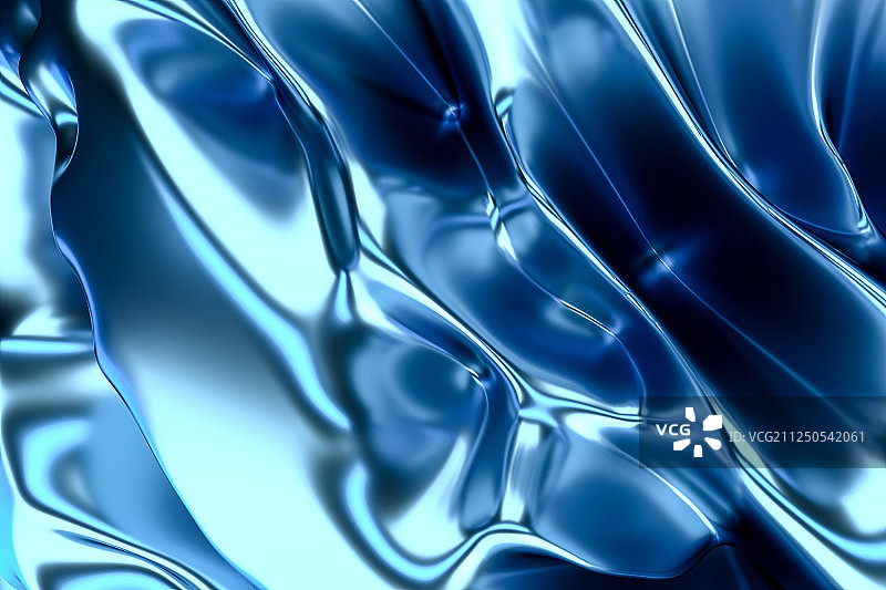 蓝色流动曲面金属，三维渲染图片素材