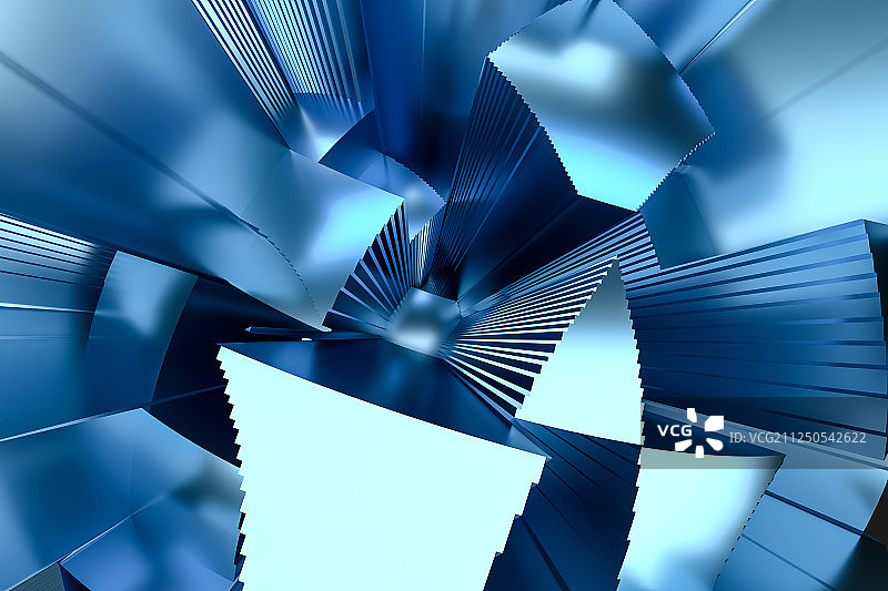 蓝色球状炸裂金属，三维渲染图片素材