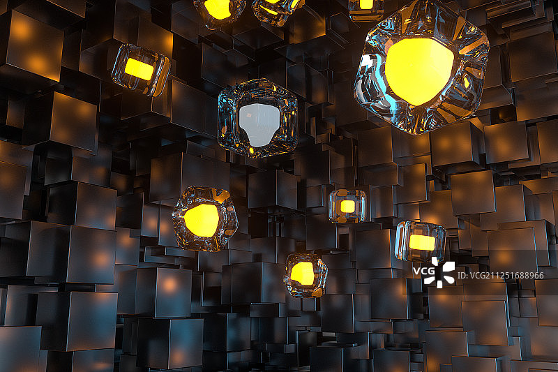 黑暗方块组成的房间与光亮 三维渲染图片素材