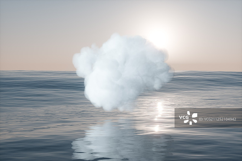 平静海面上的创意云朵 三维渲染图片素材