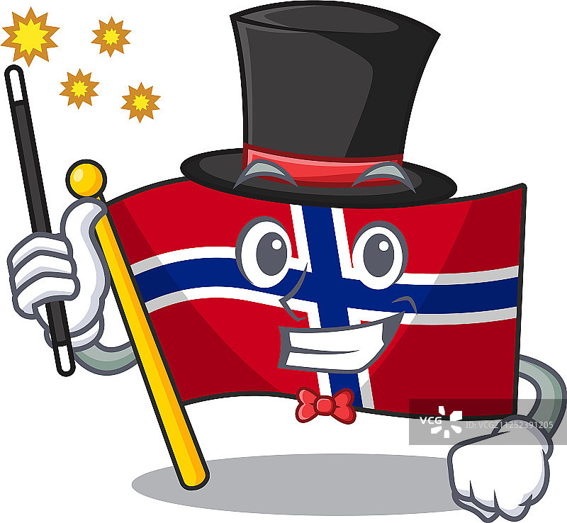 魔术师把挪威国旗放在人物柜中图片素材