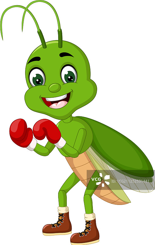 有趣的绿色拳击手螳螂卡通图片素材