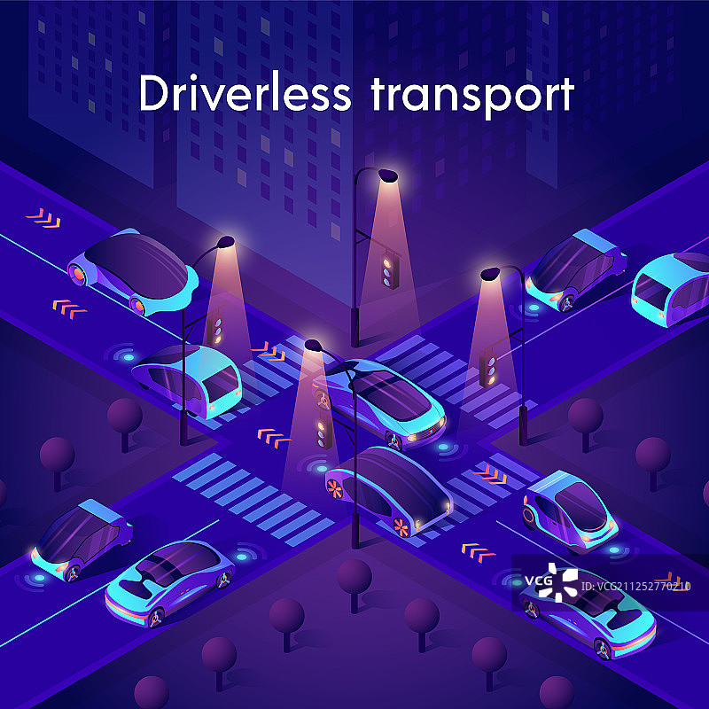 无人驾驶交通工具霓虹自动驾驶智能汽车图片素材