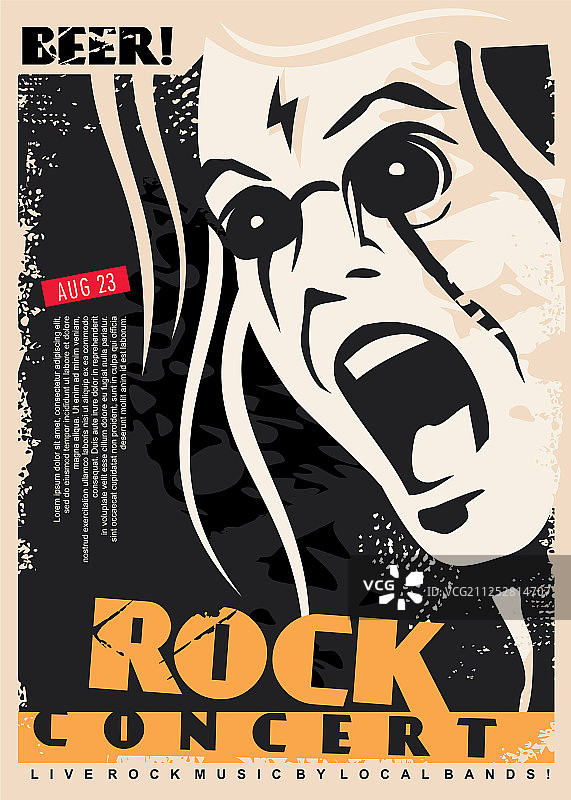摇滚音乐会海报设计模板与疯狂的singe图片素材