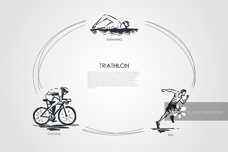 三项全能-游泳，自行车，跑步的概念图片素材
