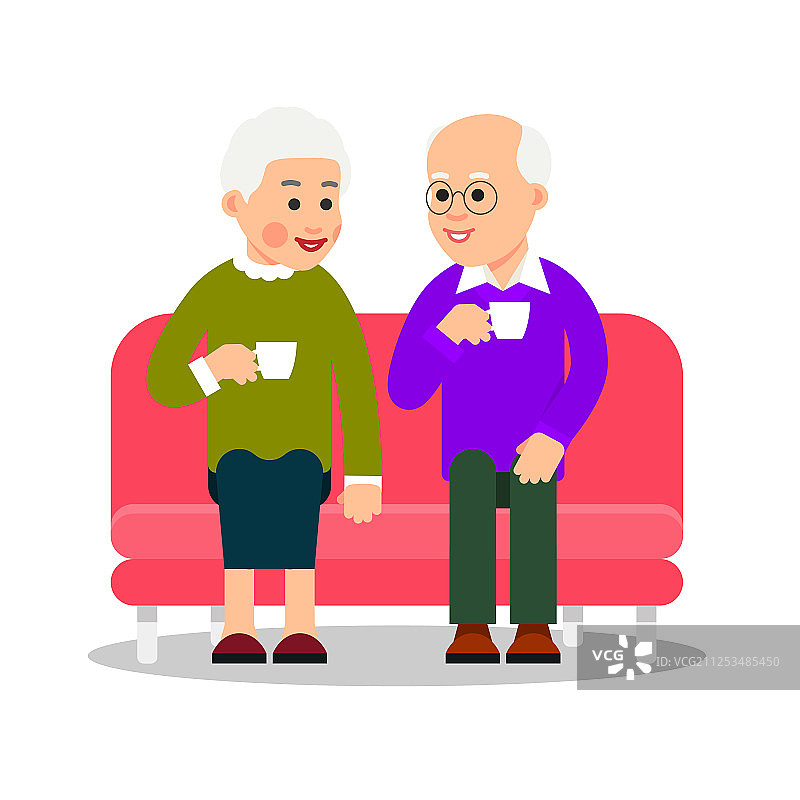 老夫妇喝咖啡或喝茶的老年人图片素材