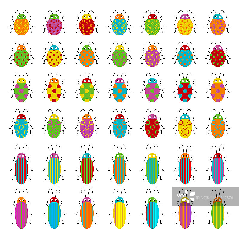 设置可爱的卡通昆虫不同的甲虫图片素材