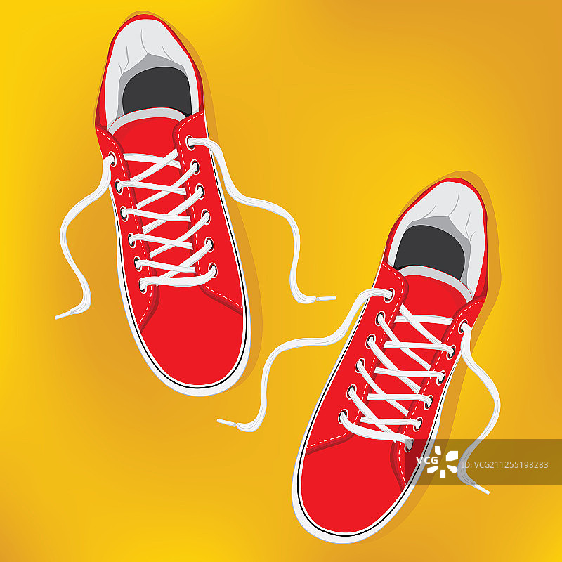 红色双运动鞋与白色鞋带孤立在图片素材