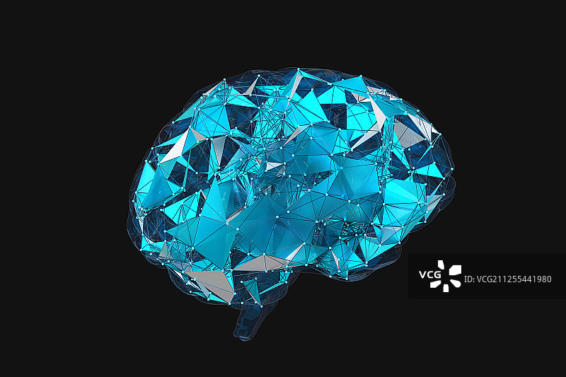 人类大脑模型与黑色背景 三维渲染图片素材