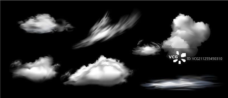 收集白云孤立于黑色图片素材