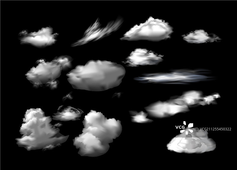 收集白云孤立于黑色图片素材