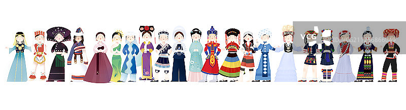 中国传 待确认关键词统文化少数民族服饰插画集合图片素材