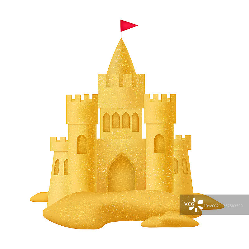 现实的3d详细的沙城堡与旗帜图片素材