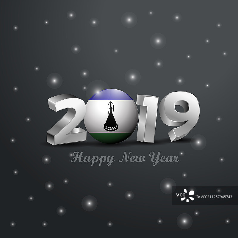 2019年新年快乐莱索托旗帜印刷图片素材