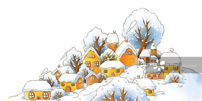 下雪的村庄图片素材