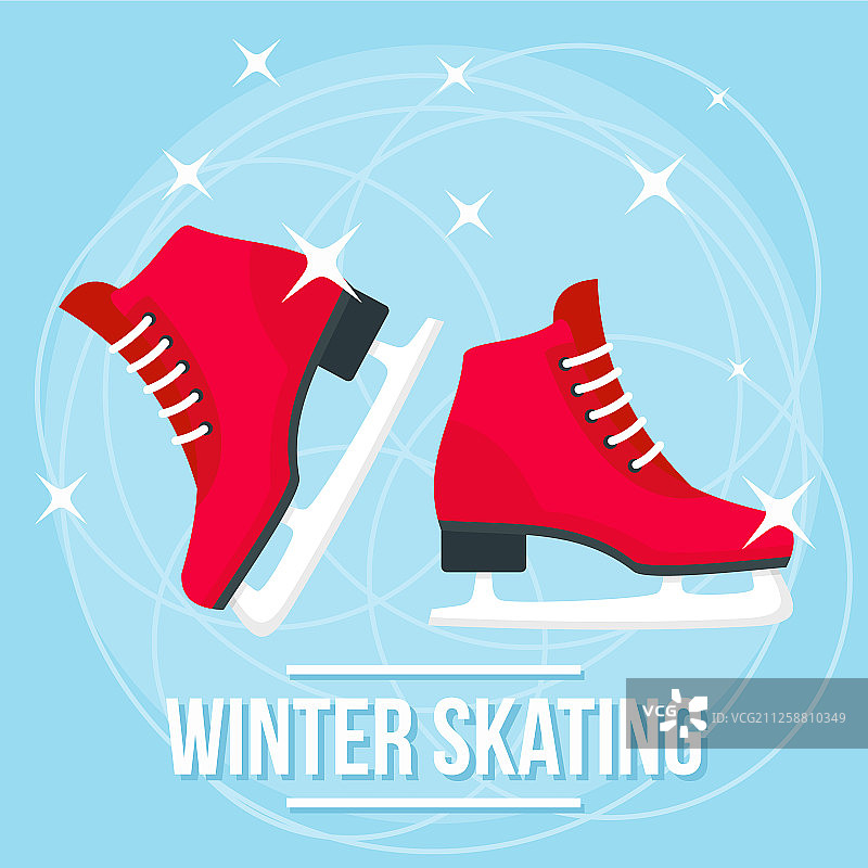快乐冬季滑冰概念背景平坦图片素材